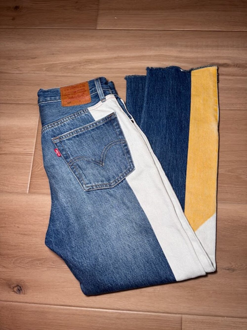 Levi's 501 Premium Colorblock Moto Jeans W27 L28 Ankle Zip Raw Hem Retro